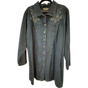 Susan Graver Style Large Western Denim Women's Long Sleeve Dress